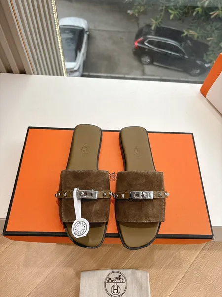 Hermès Women Brown Suede Slide Sandals product photo