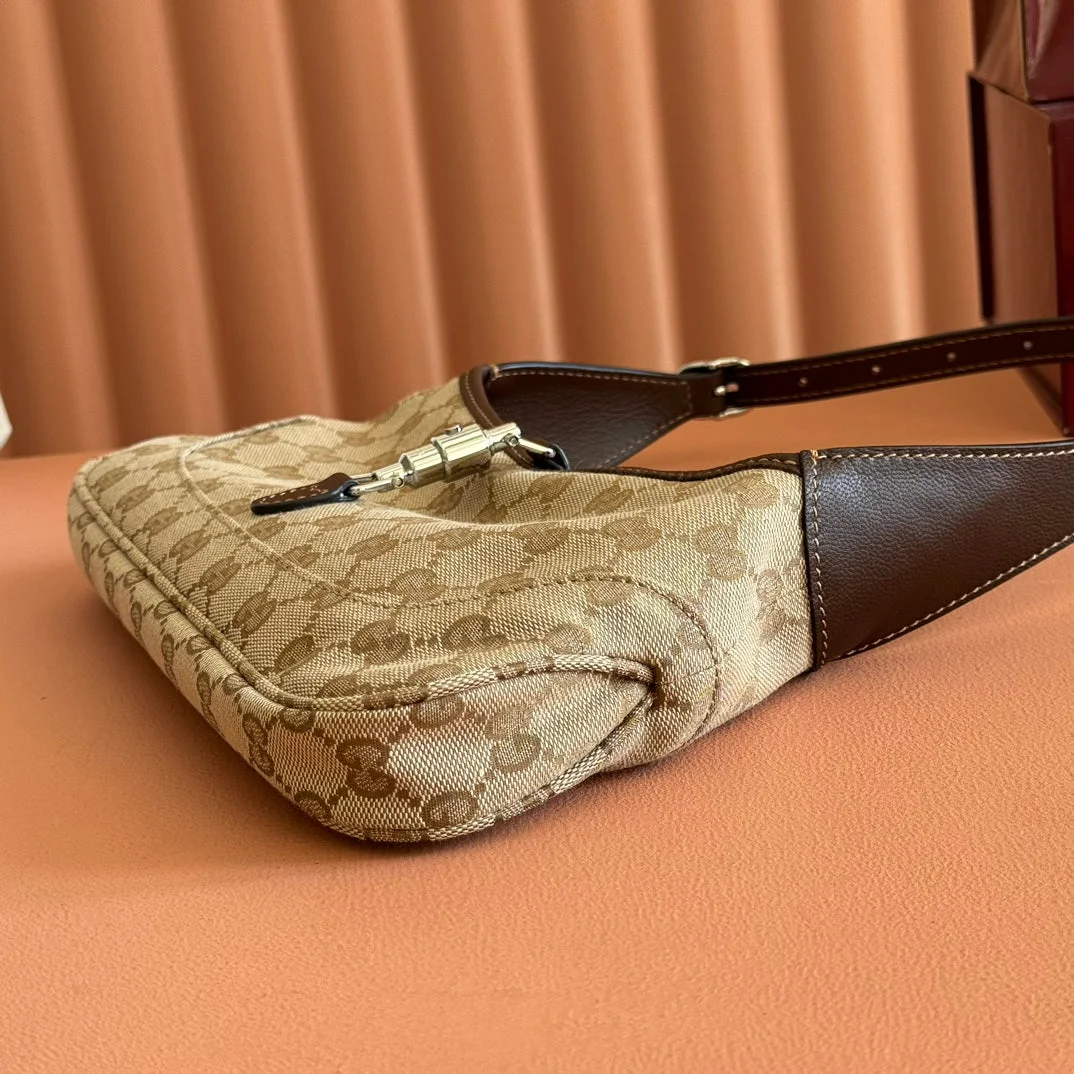 Gucci 25S Jackie Monogram 27 cm In Light Brown Canvas And Calfskin Bag product view 5
