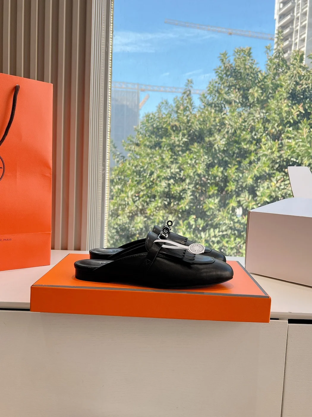 Hermès Women Black Leather Mules — Textured Loafer Style product view 6