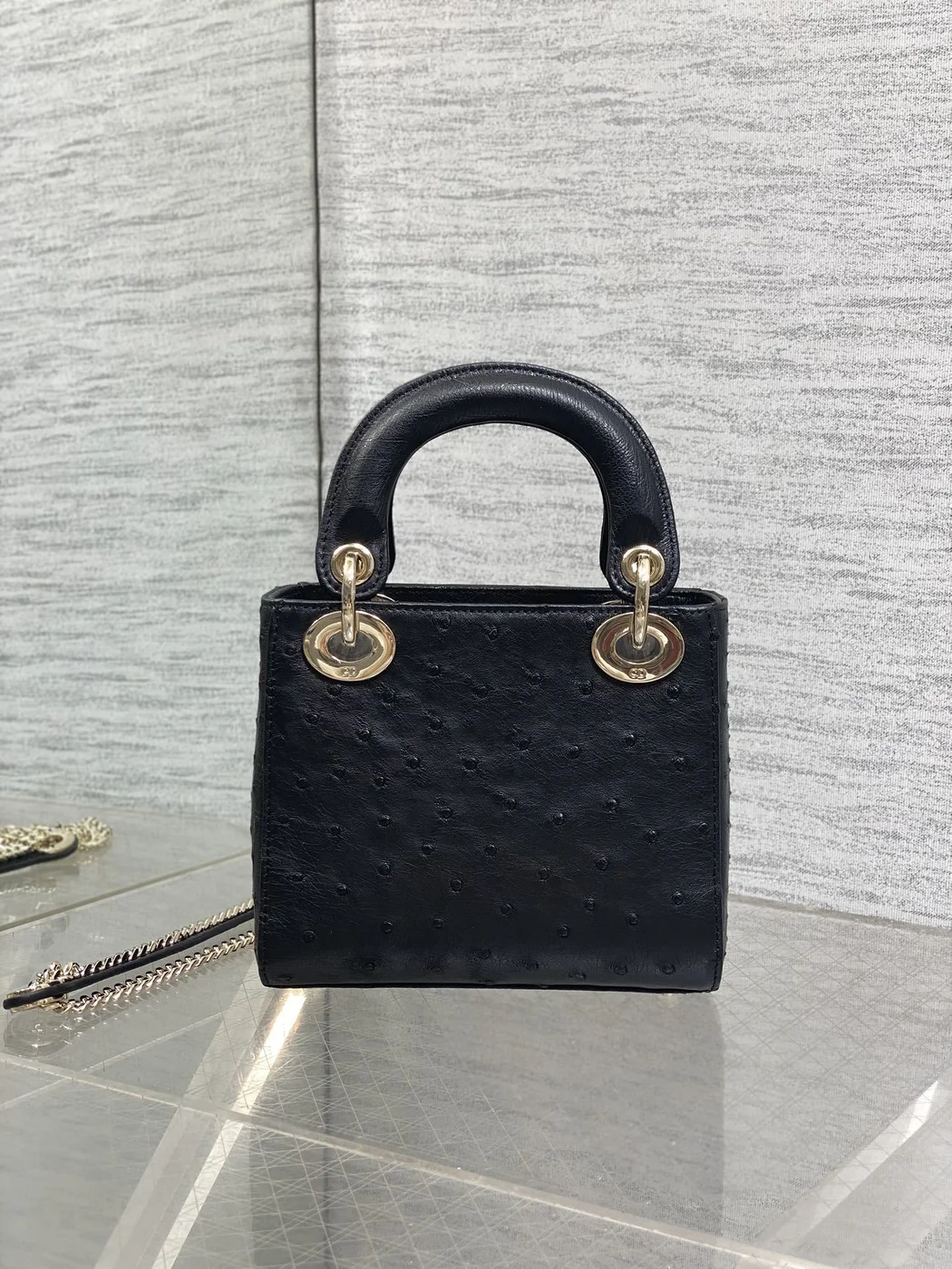 Dior Mini Lady Dior bag in Black Ostrich leather product view 4