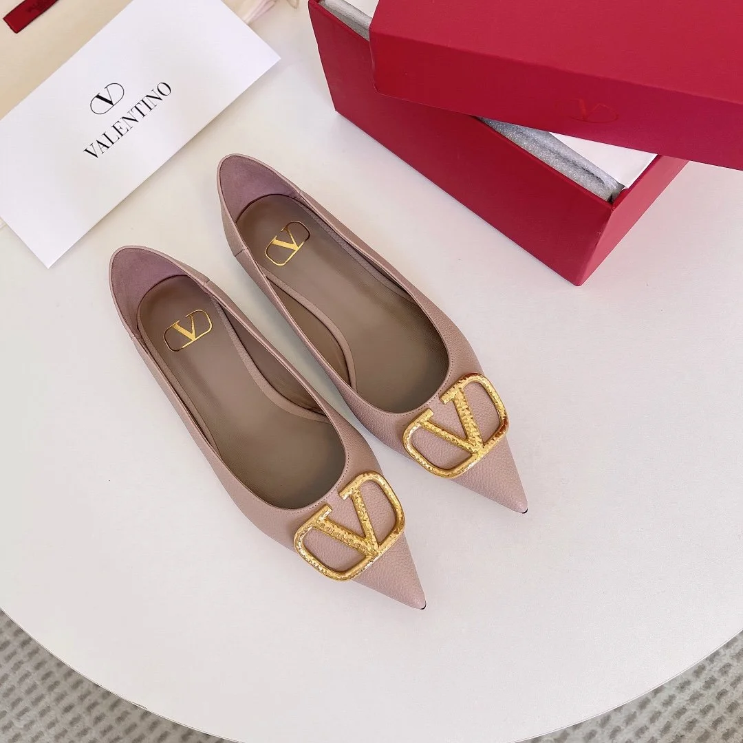 Valentino Women Pink Leather Pointed Flats product view 1