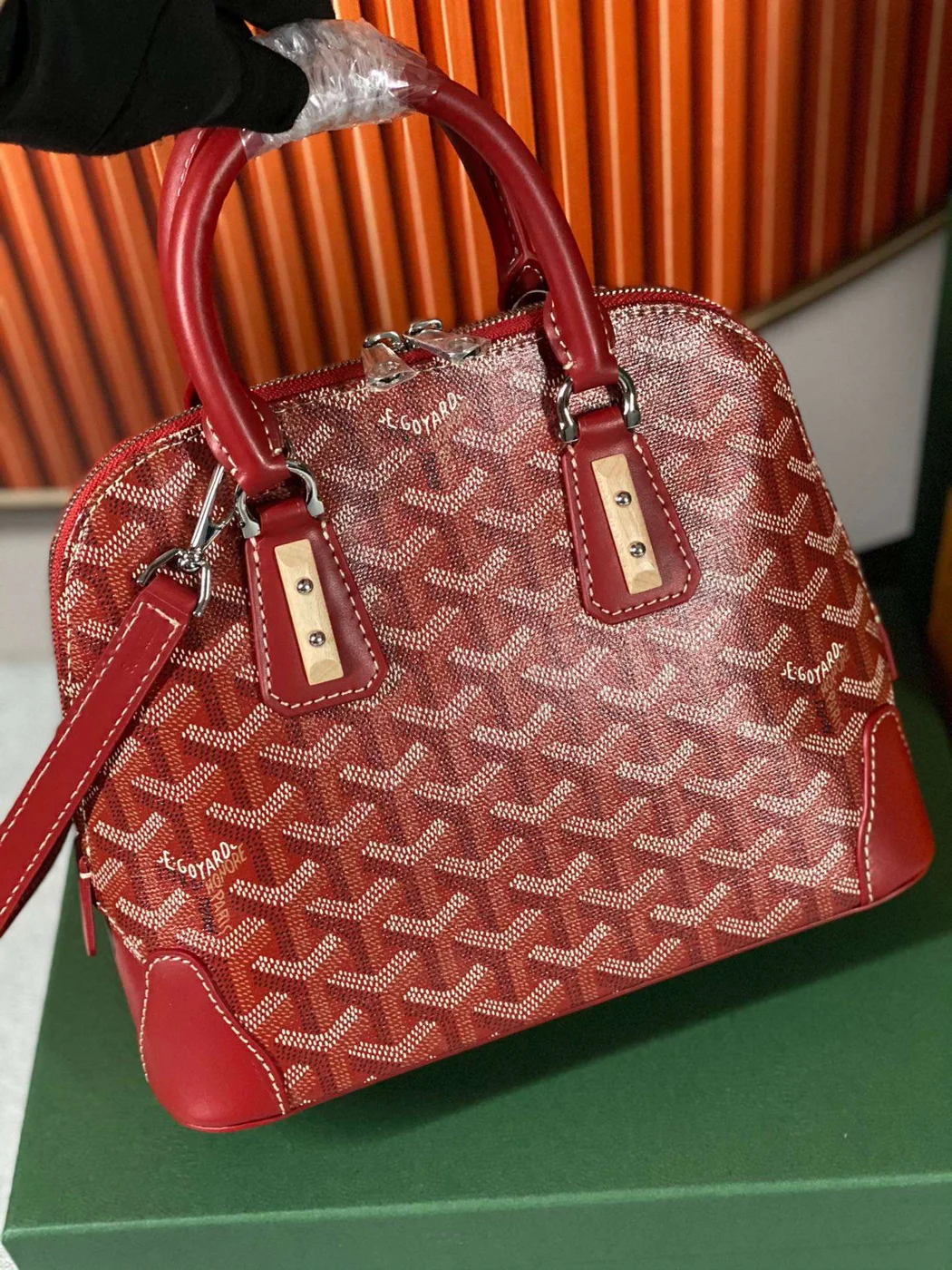 Goyard Alma Vedome Red Handbag With Fabric Wrapped Leather Strap 24 cm product view 5