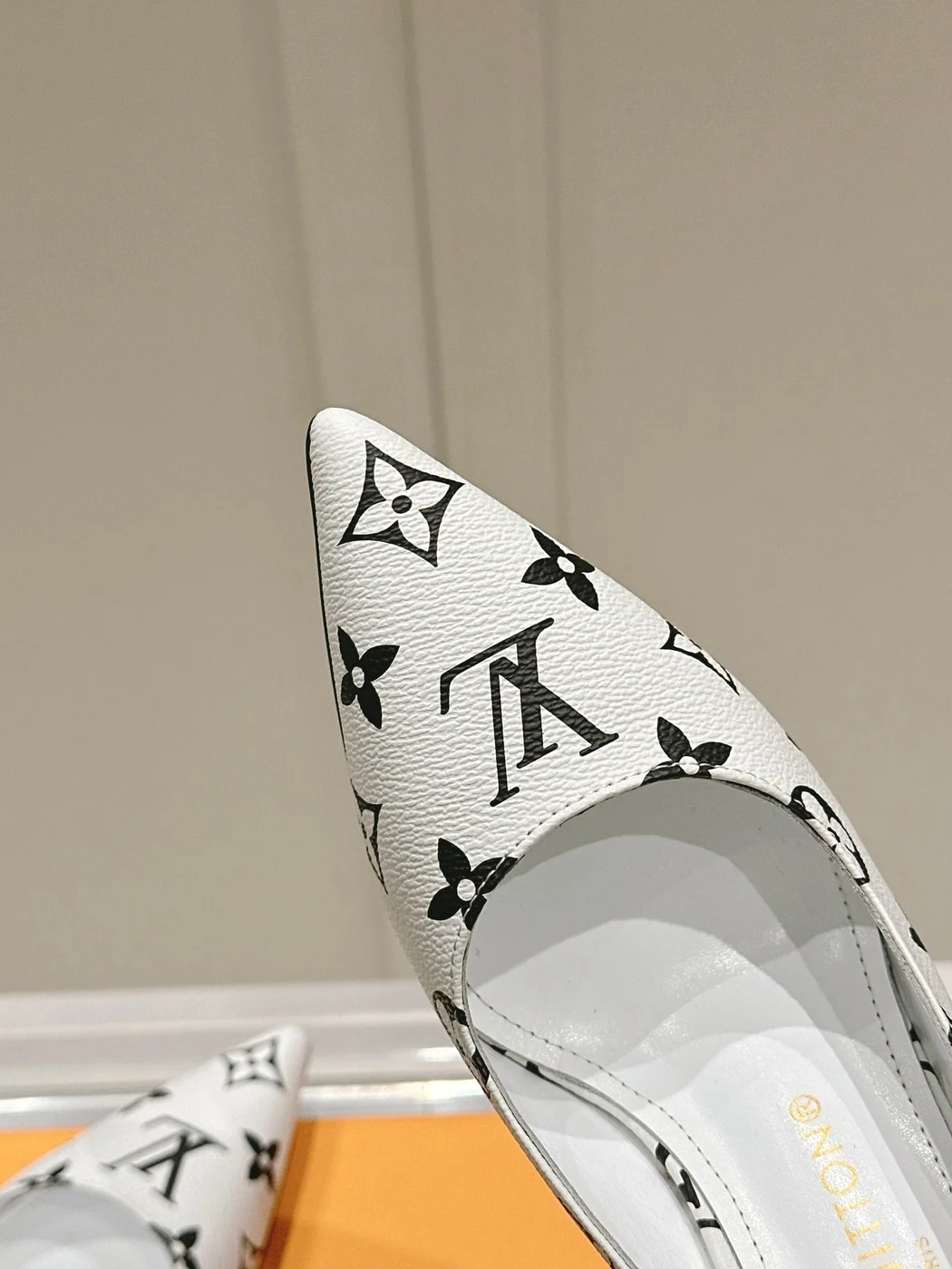Louis Vuitton Women White Leather Monogram Slingback Heels product view 2