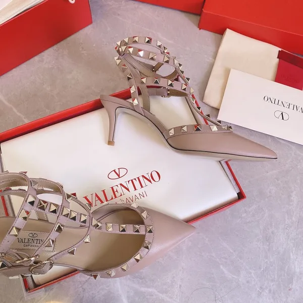 Valentino Women Beige Leather Studded Pumps product view 3