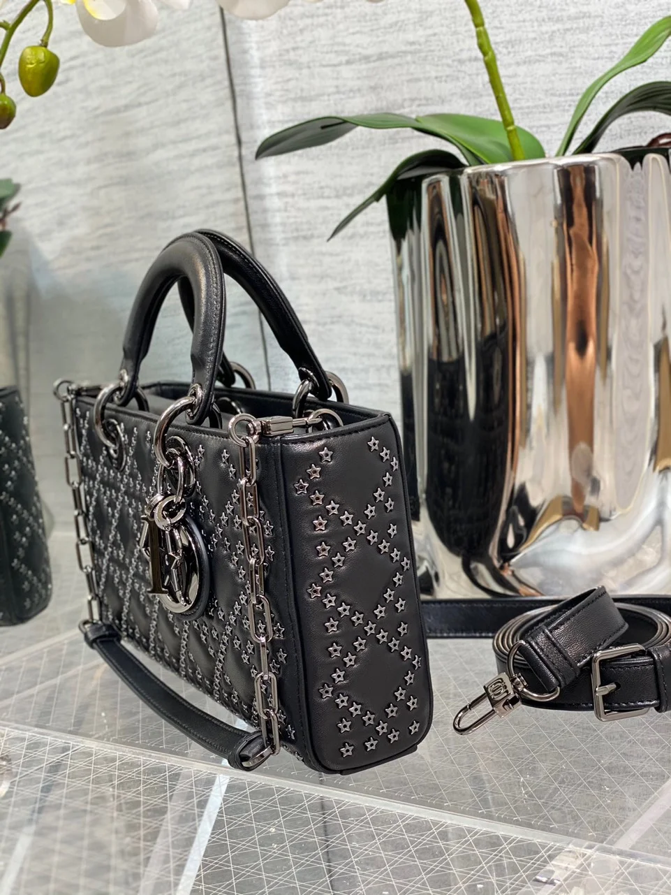 Dior D-Joy Black Handbag With Star Studs 26 cm product view 3