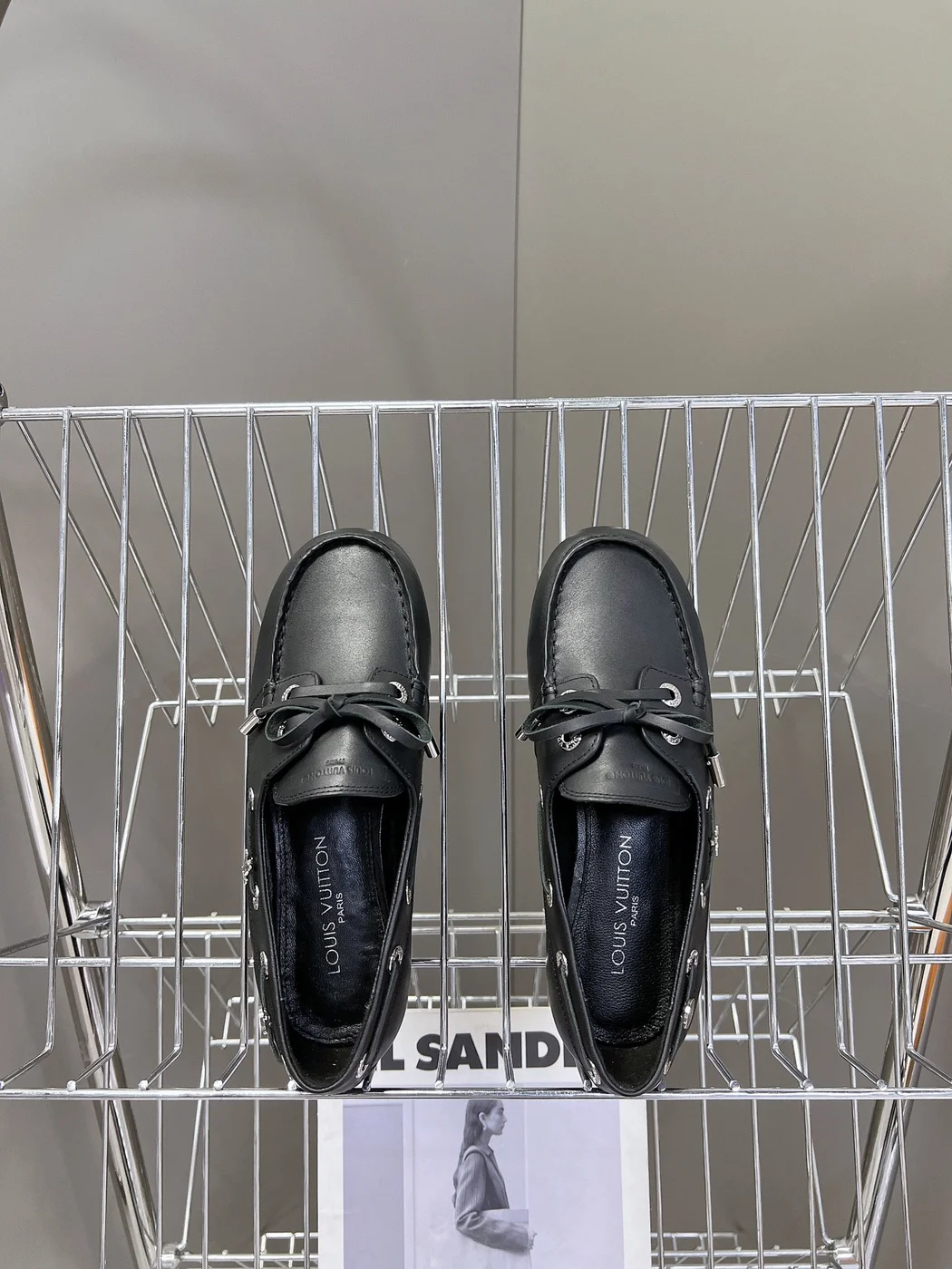 Louis Vuitton Women Black Leather Loafers — Metal-Bar Detail product view 2