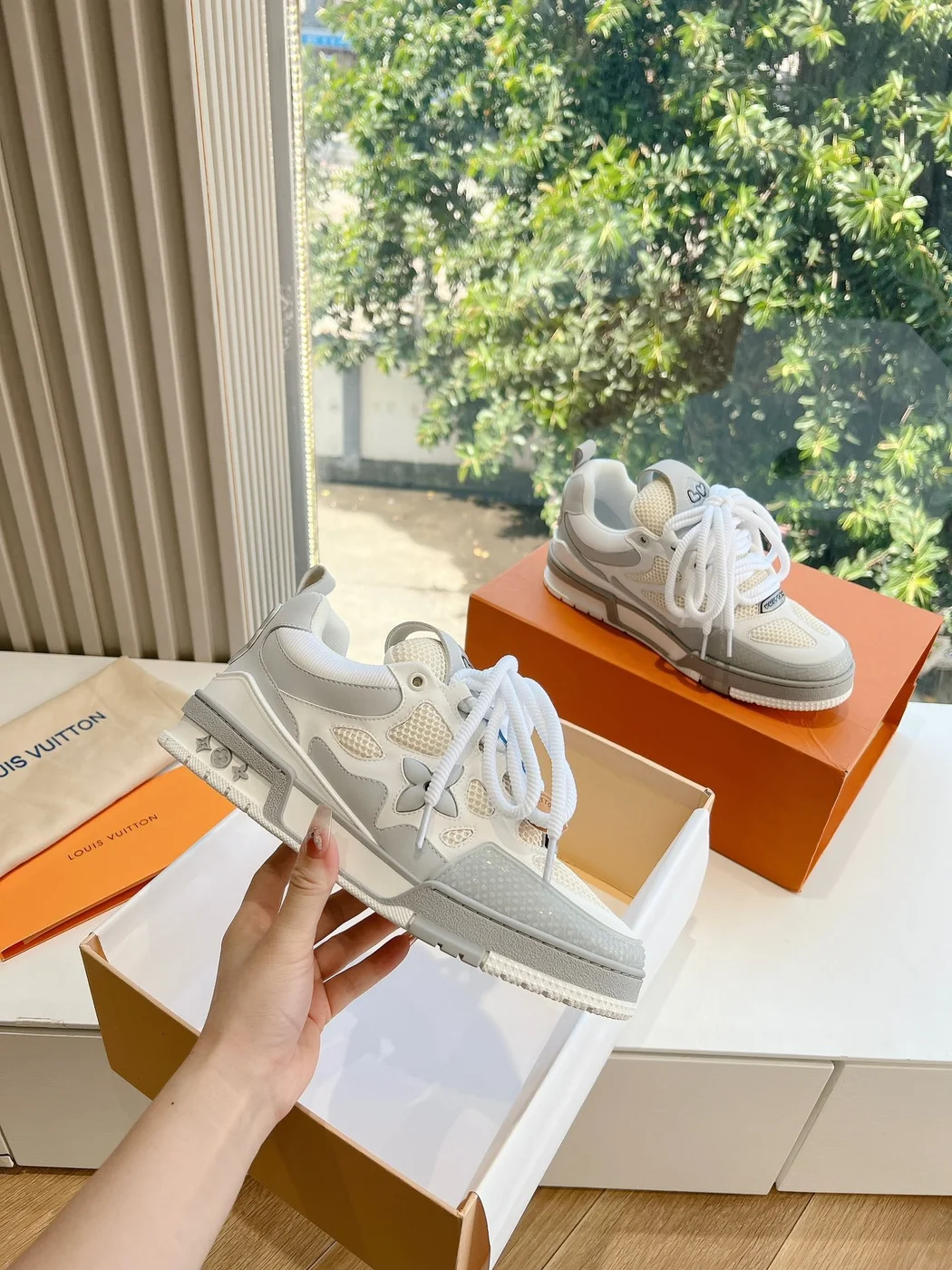 Louis Vuitton Women White Mesh And Leather Sneakers product view 1
