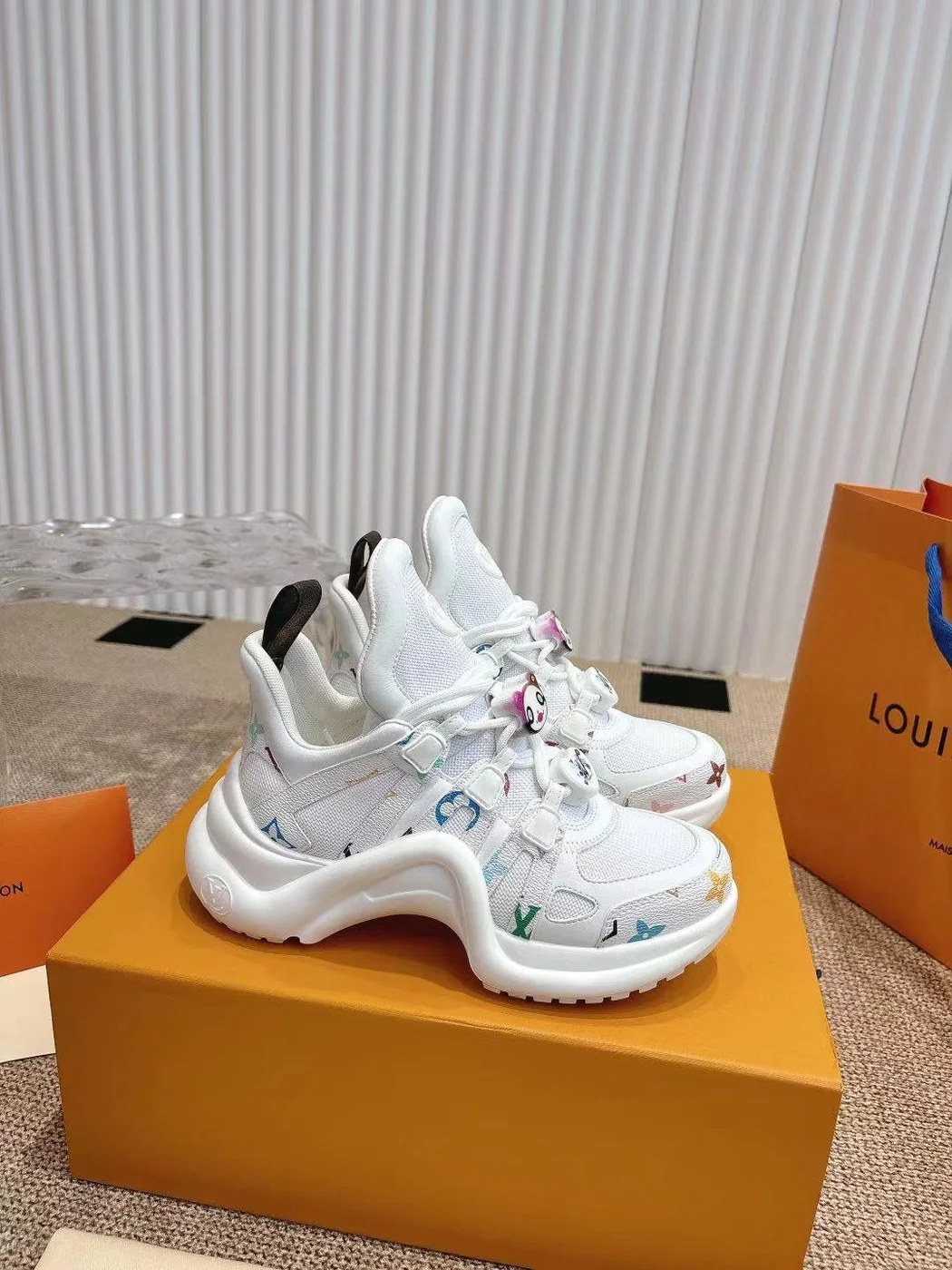 Louis Vuitton Women White Mesh Multicolor Logo Sneakers product view 4