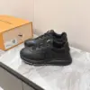 Louis Vuitton Women Black Leather Sneakers — Monogram Side Panels product view 5
