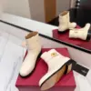 Valentino Women Ivory Leather Ankle Boots product view 2