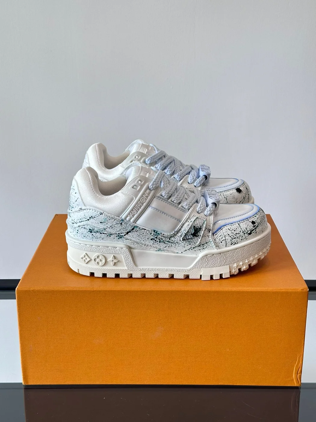 Louis Vuitton Men White Leather Painted Sneakers product view 1