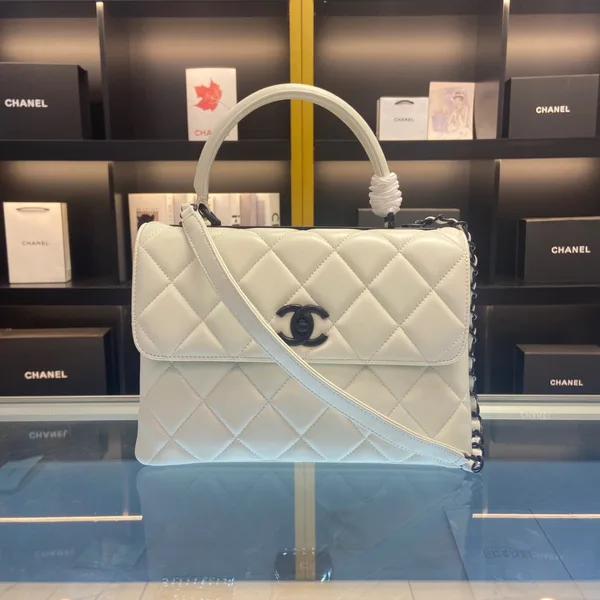 Chanel Trendy White Smooth Leather With Lock Black Handbags 25 cm product photo