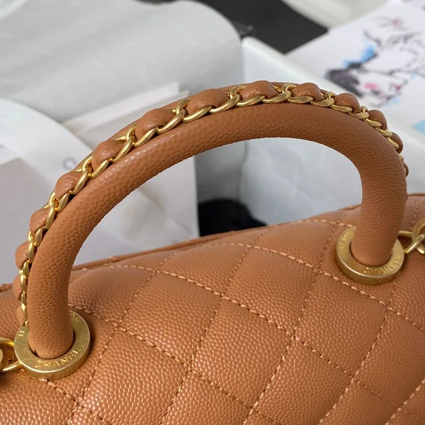 Chanel Coco Brown Leather With Lock Gold Handbags 24 cm product view 7