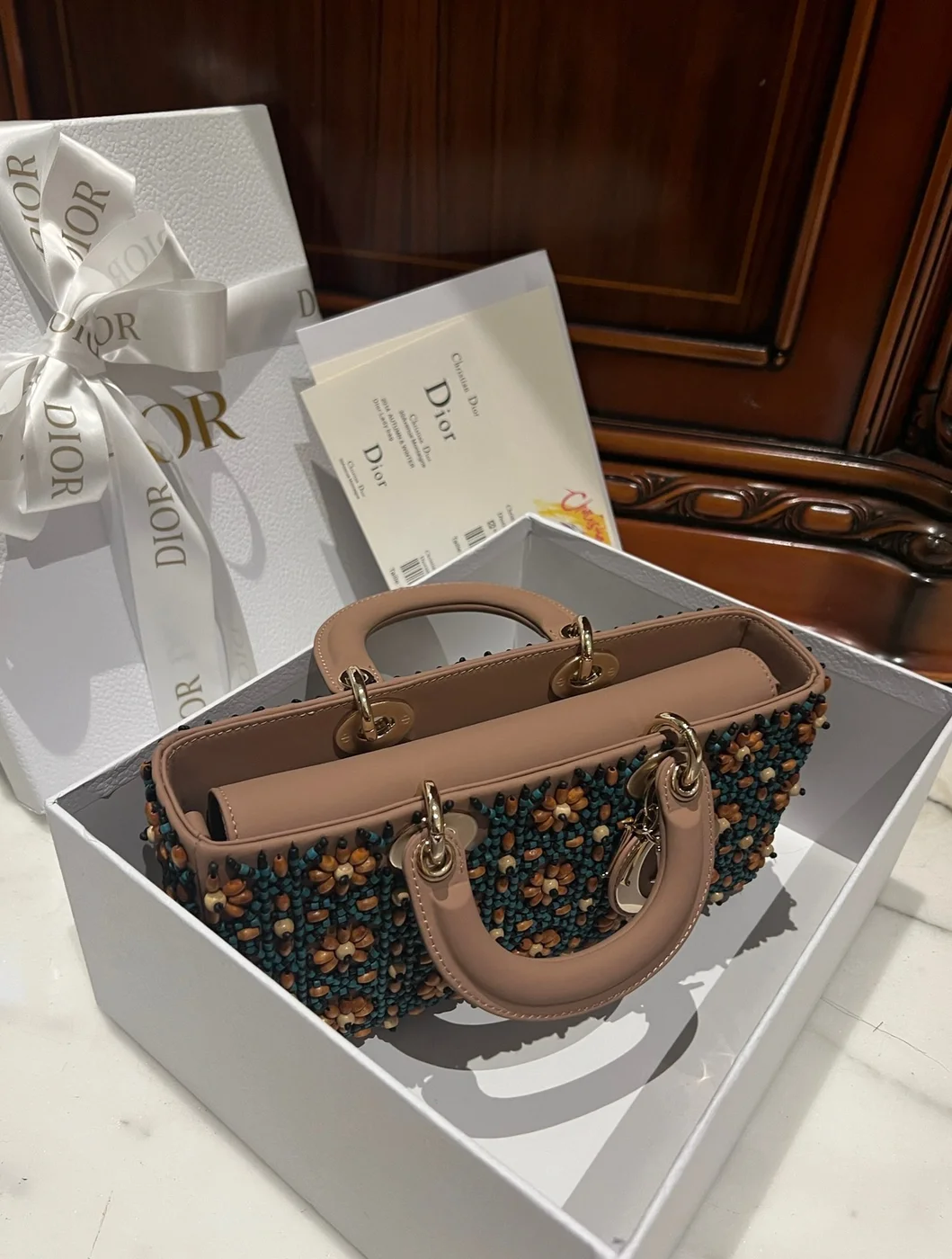 Dior D-Joy Medium Handbag With Beaded Pattern 26 cm product view 4