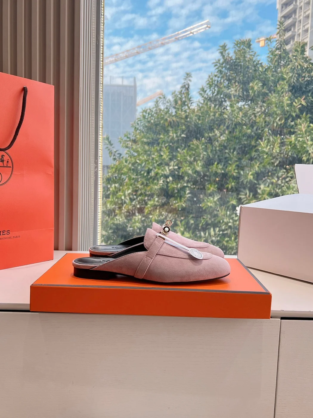 Hermès Women Pink Suede Mules product view 2