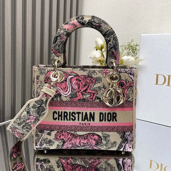 Dior Medium Dioriviera Lady D-Lite Bag — Black and Pink Pattern product photo