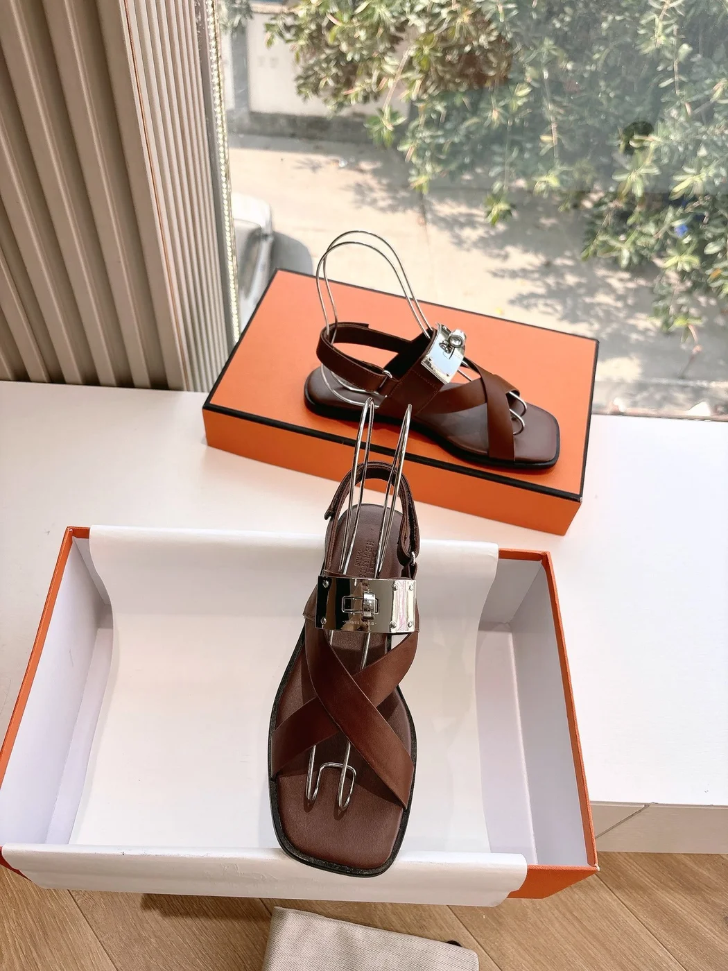 Hermès Women Brown Sandals — Buckle-Detail T-Strap product view 4