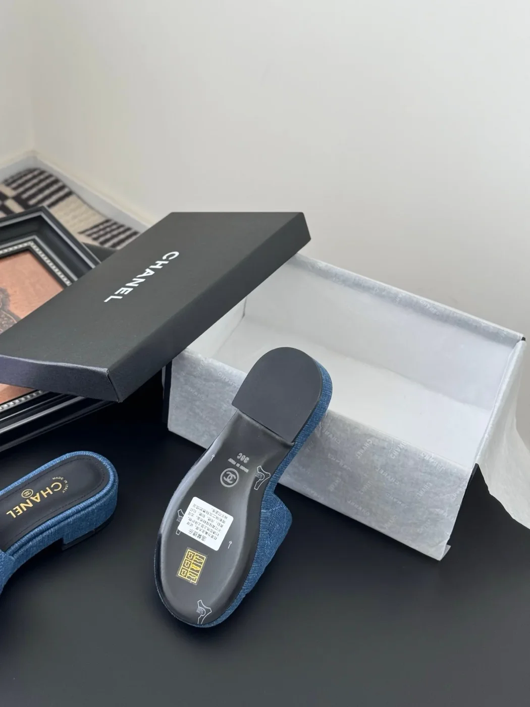 Chanel Women Blue Denim Slides — Tonal CC Detail product view 4