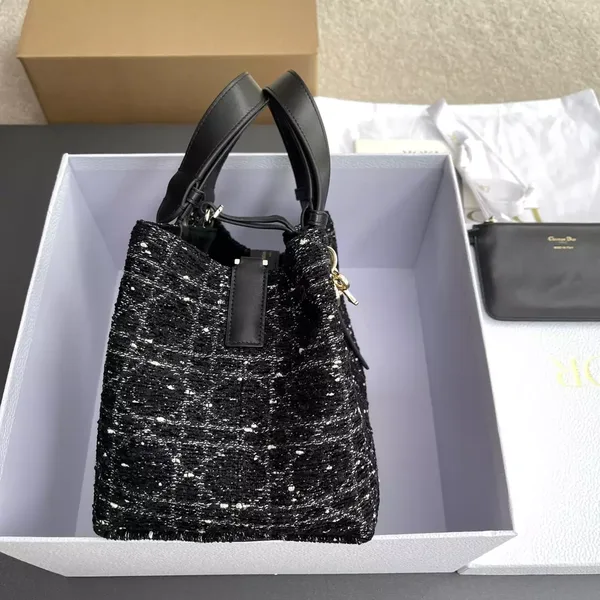 Dior Calfskin Tweed Cannage Medium Toujours Black White Bag product view 6