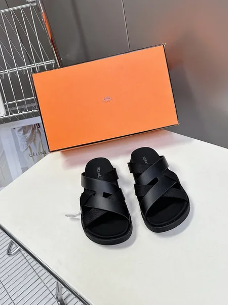 Hermès Women Black Leather And Fabric Sandals product photo