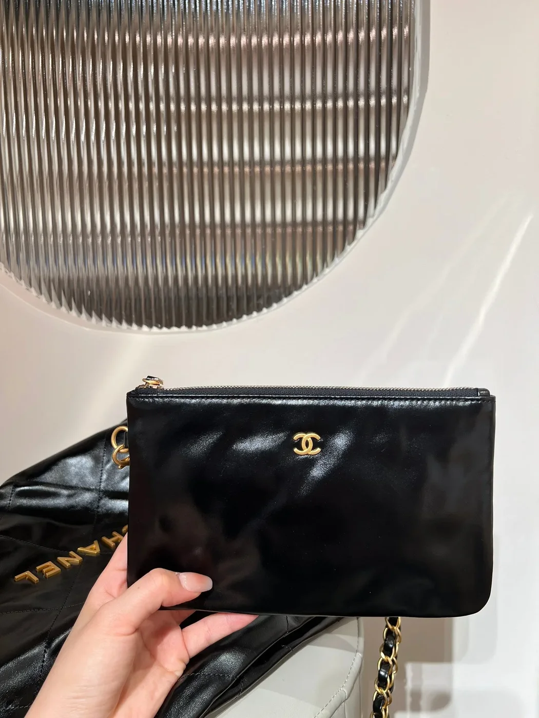 Chanel 22 Bag Small Gold & Black Lambskin Leather product view 7