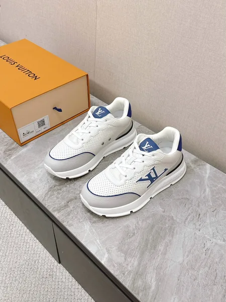 Louis Vuitton Women White Leather Sneakers With Blue Accents product photo