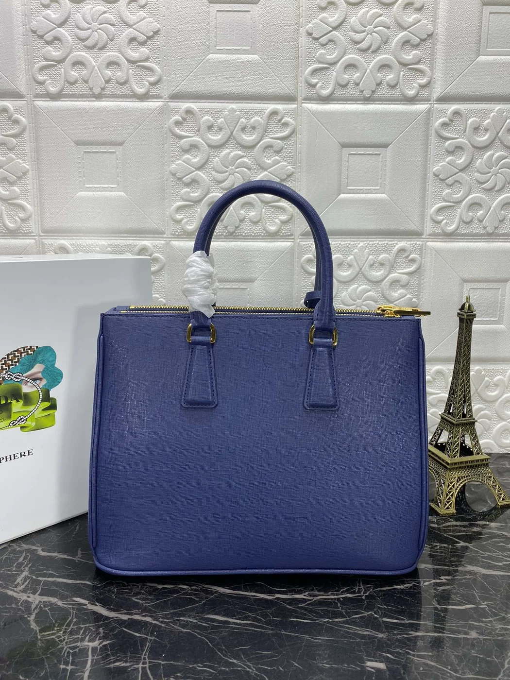 Prada Pra Galleria 32 Bag In Navy Blue Saffiano Leather product view 4