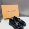 Louis Vuitton Women Black Leather Loafers — Chain Detail with Lug Sole product view 1