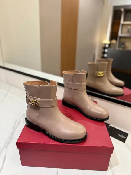 Valentino Women Beige Leather Ankle Boots product photo
