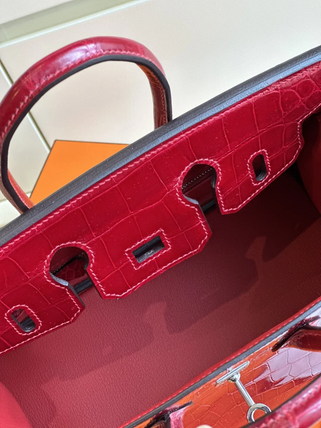 Hermès Birkin 25 Red Crocodile Leather Palladium Hardware Bag product view 5