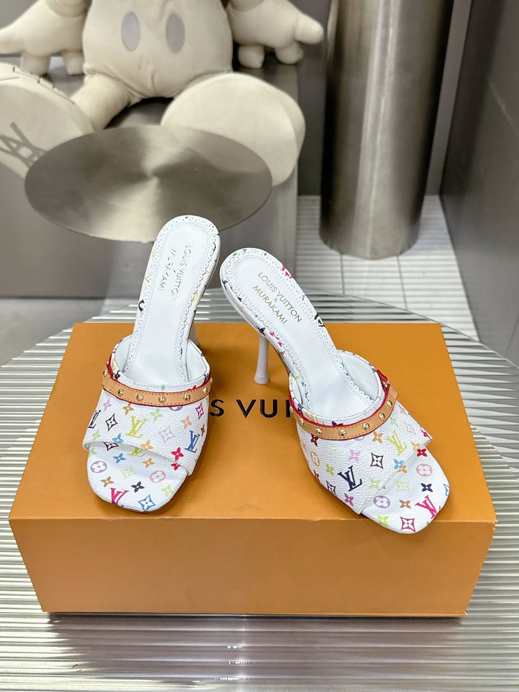 Louis Vuitton Women White Multicolor Printed Leather Mules product view 4