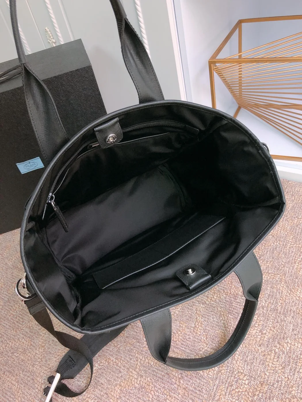 Prada Tote Bag 38 In Black Re-Nylon And Saffiano Leather Trim product view 6