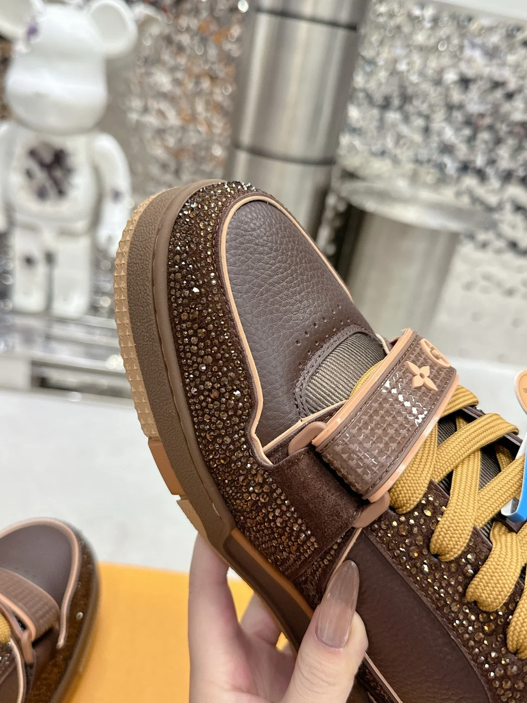 Louis Vuitton Women Brown Leather Sparkle Strap Sneakers product view 2