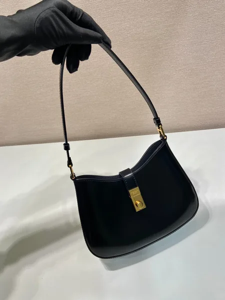 Prada Cleo Shoulder Bag 22 In Black Brushed Lambskin With Clasp Closure product view 2