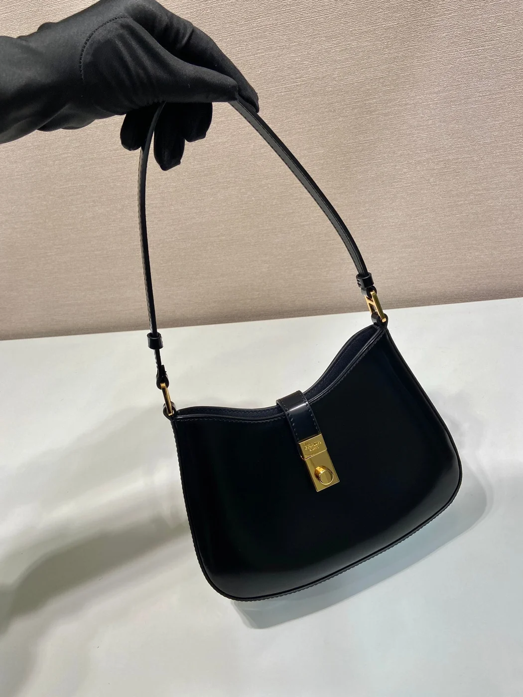 Prada Cleo Shoulder Bag 22 In Black Brushed Lambskin With Clasp Closure product view 2