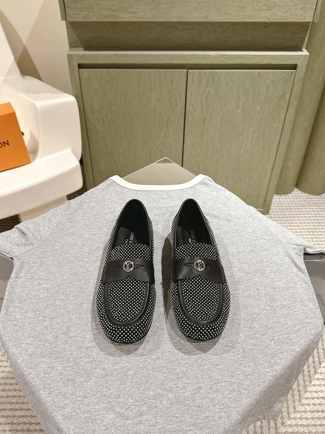 Louis Vuitton Women Black White Canvas Loafers product view 1