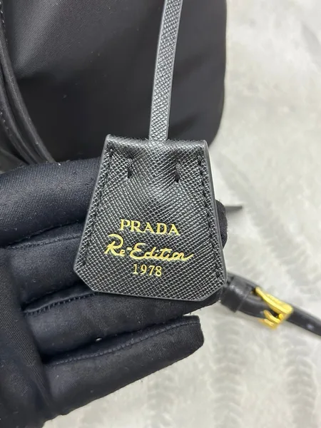 Prada Bucket Bag 19 In Black Re-Nylon And Calfskin Handle product view 6
