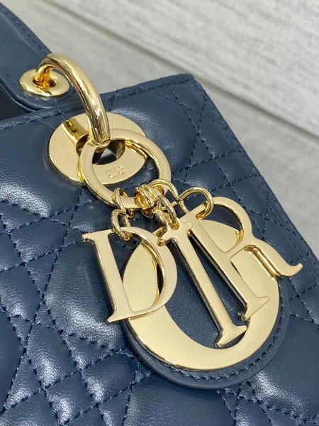Dior Medium Lady Bag 24 In Deep Ocean Blue Gold Hardware product view 3