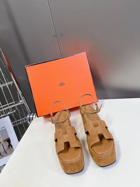 Hermès Women Tan Suede Platform Sandals product photo