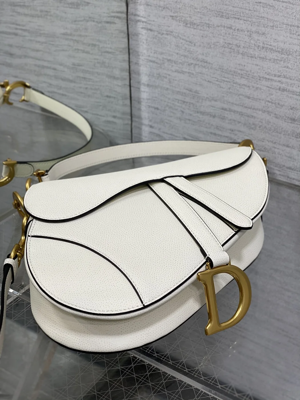 Dior Saddle Bag in White Gold Hardware product view 2