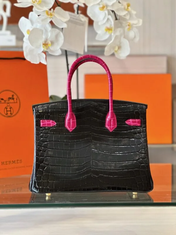 Hermès Birkin 30 Black/Pink Crocodile Leather – Custom Made Bag product view 8