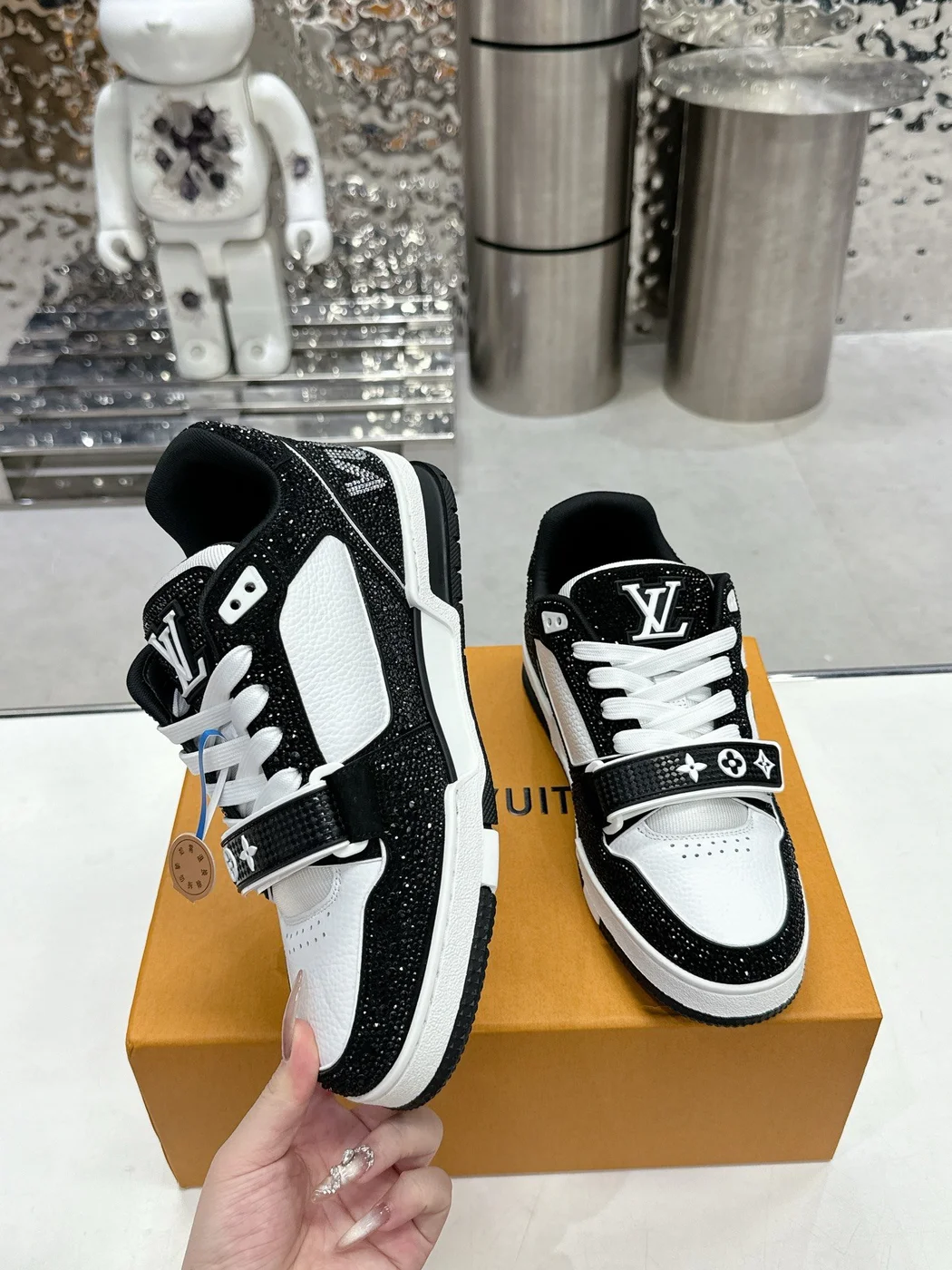 Louis Vuitton Women Black and White Sneakers — Monogram Trainer Style product view 4