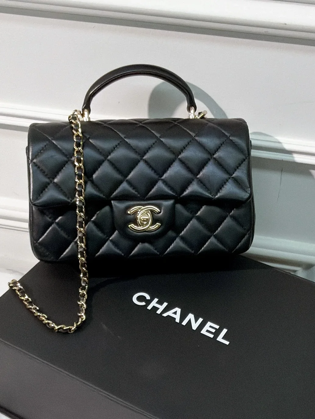 Chanel Classic Flap Top Handle Black Silver Hardware Bag product view 5
