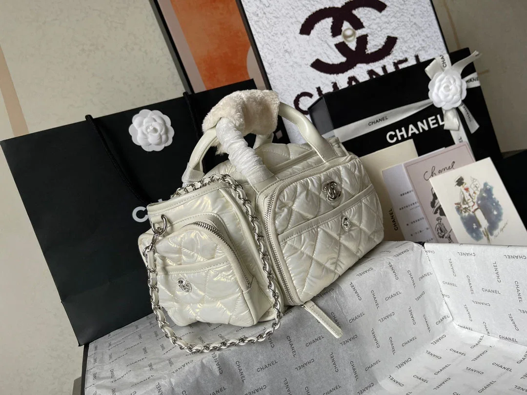 Chanel Cc Large 35 Bowling Bag In White Calfskin product view 8
