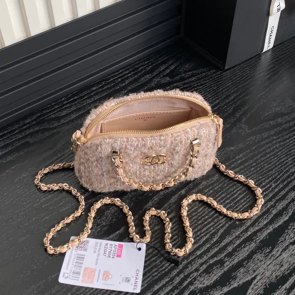 Chanel 24B Cc Quilted Chain Top Handle Pink Tweed / Sequin Bag product view 2