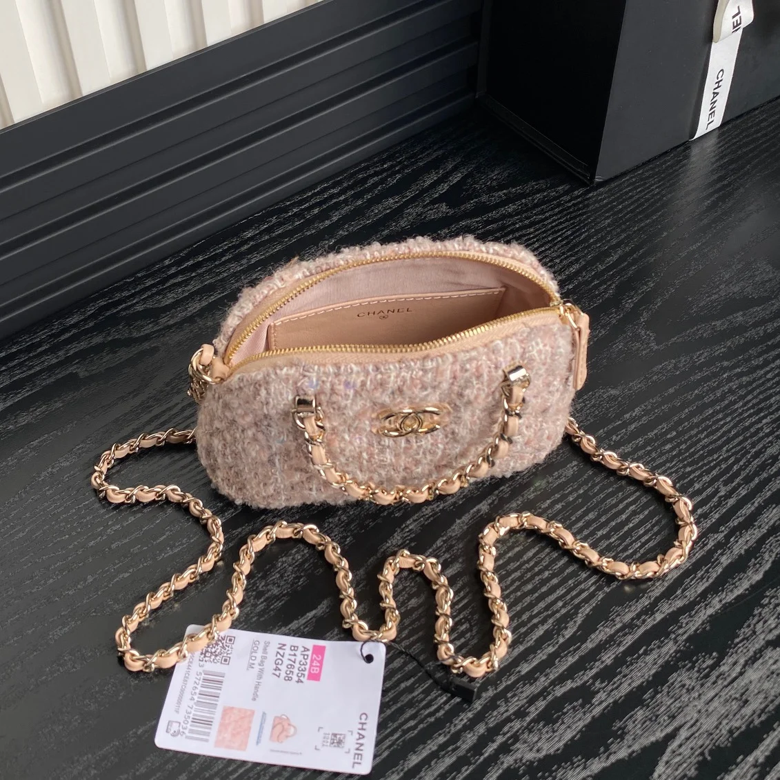 Chanel 24B Cc Quilted Chain Top Handle Pink Tweed / Sequin Bag product view 2