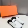 Hermès Women White Leather Mules — Rounded Toe with Black Sole product view 5