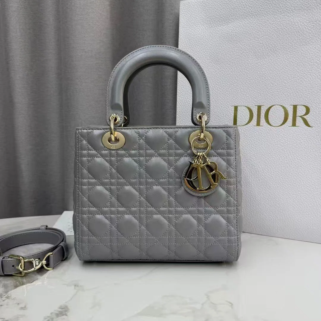 Dior Medium Lady Dior My Abcdior bag in grey lambskin product view 1