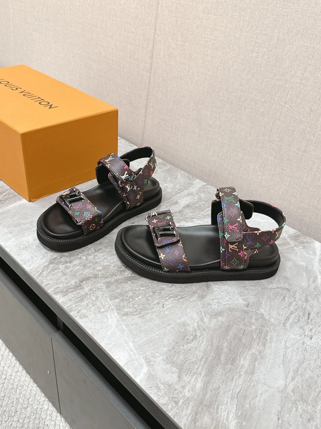 Louis Vuitton Women Multicolor Canvas Strap Black Sandals product view 3