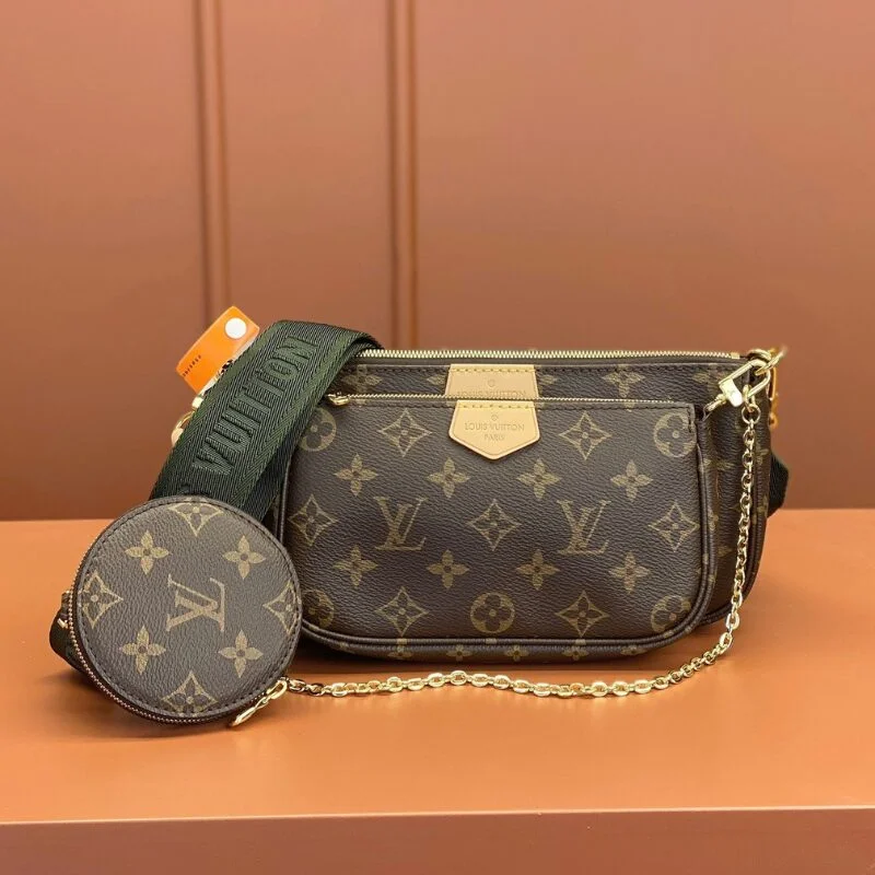 Louis Vuitton Multi Pochette Bag Brown Monogram with Green Strap product view 1